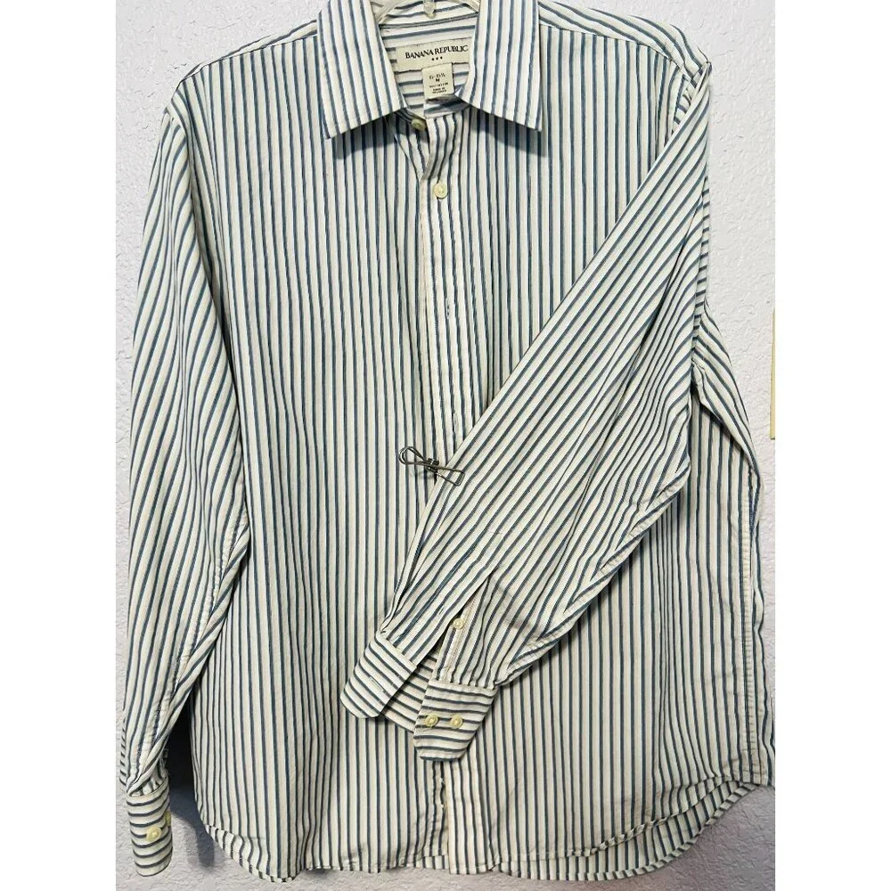 Banana Republic‎ Mens Striped M LS Button Down Dress Shirt Blue Yellow on white